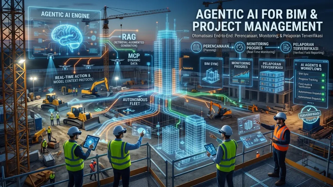 Ilustrasi Agentic AI untuk BIM dan manajemen proyek di lokasi konstruksi